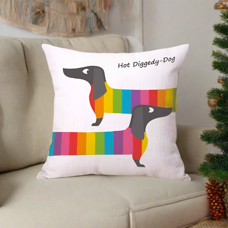 Dachshund Dog Rainbow Pillow Cover