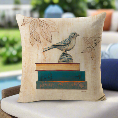 Bird Vintage With Books Pillow Cover