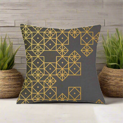 Black and Gold Geometric Graphic Pattern Pillow Cover