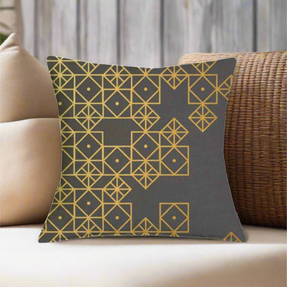 Black and Gold Geometric Graphic Pattern Pillow Cover