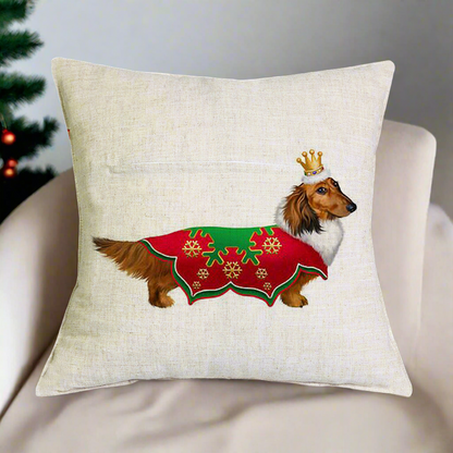 Christmas Dachshund - Red Shirt Pillow Cover