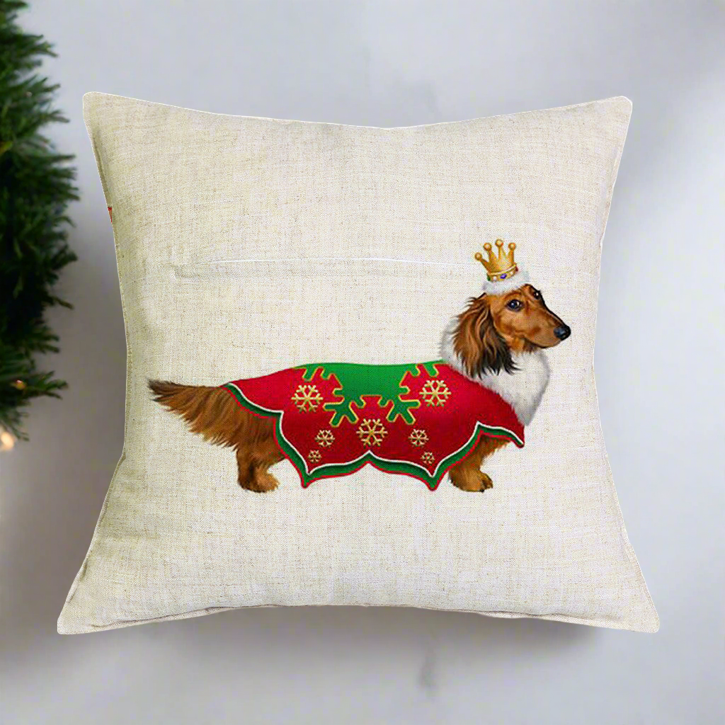 Christmas Dachshund - Red Shirt Pillow Cover