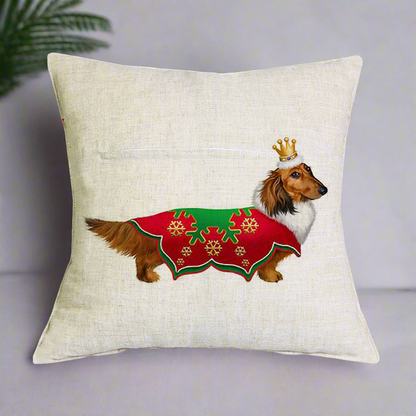 Christmas Dachshund - Red Shirt Pillow Cover