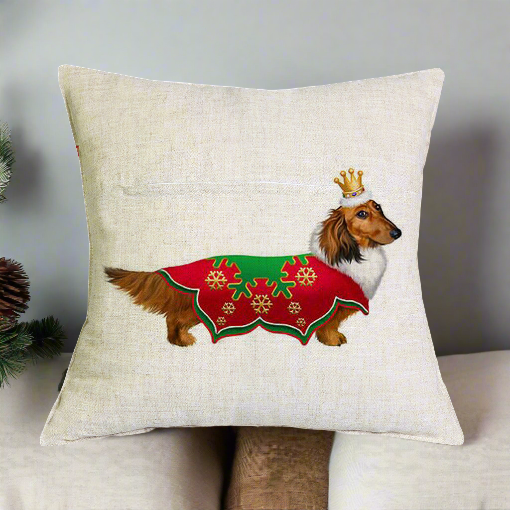 Christmas Dachshund - Red Shirt Pillow Cover