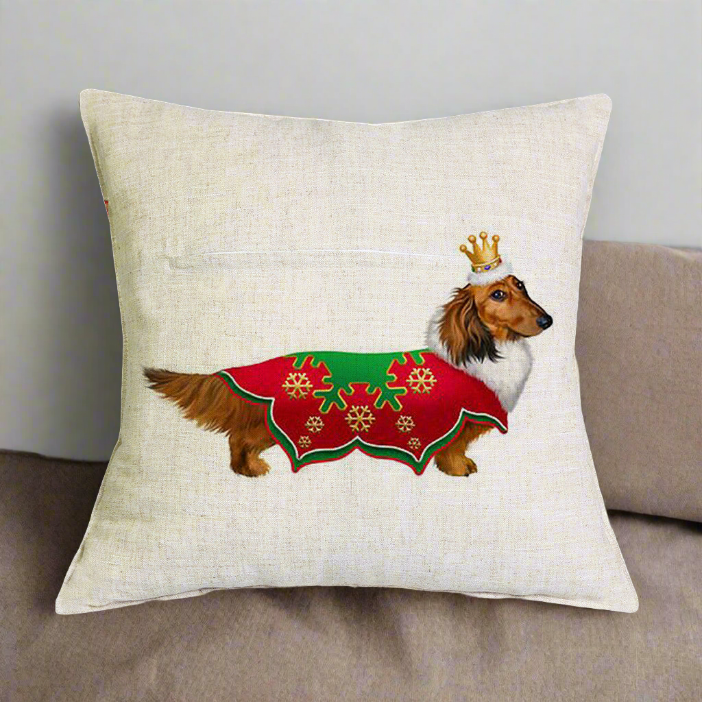 Christmas Dachshund - Red Shirt Pillow Cover