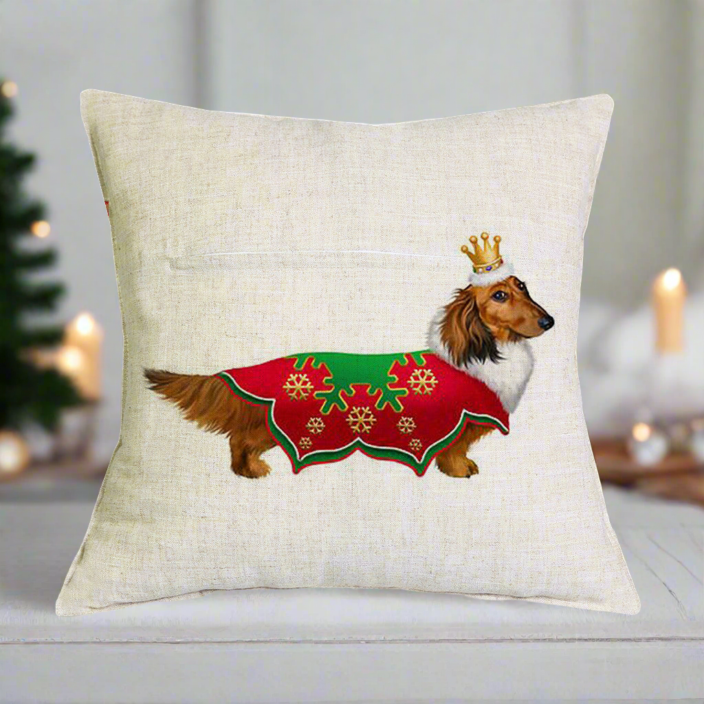 Christmas Dachshund - Red Shirt Pillow Cover