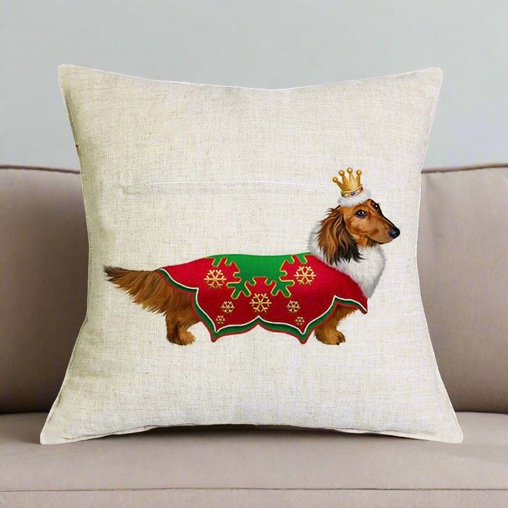 Christmas Dachshund - Red Shirt Pillow Cover