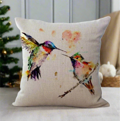 Cute Two Hummingbird Birds Painting Pillow Cover