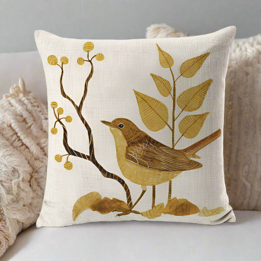 Cute Vintage Yellow Bird With Yellow Leaves Pillowcase