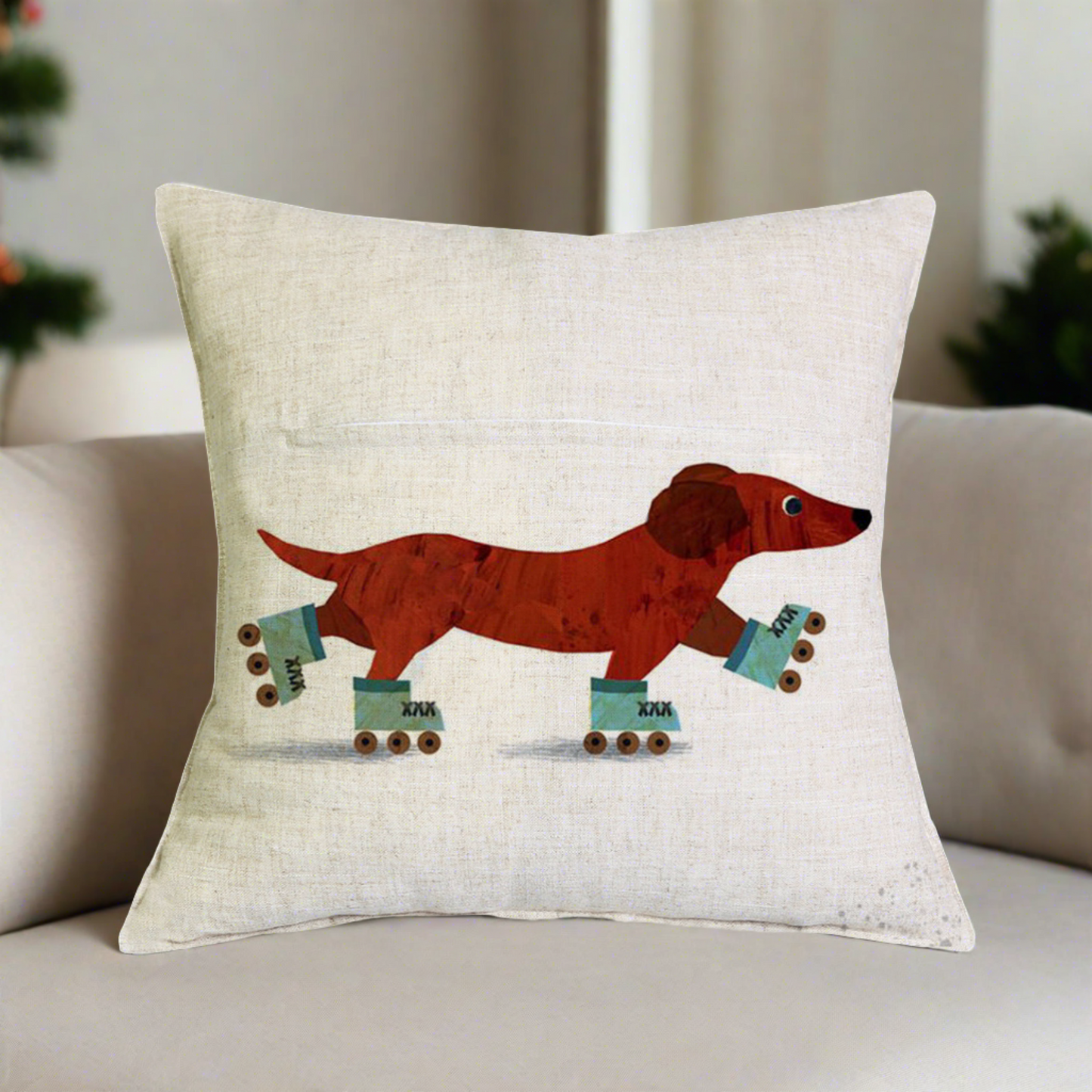 Christmas Dachshund - Roller Skate Pillow Cover