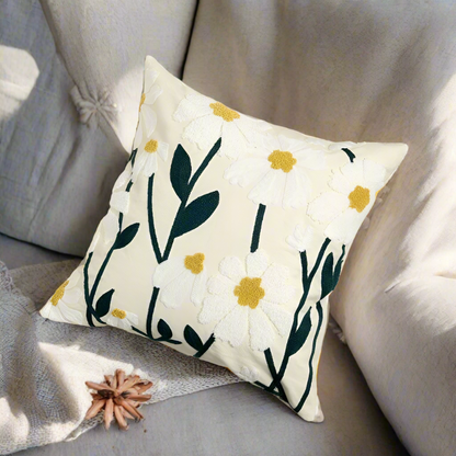 Embroidered Wild Flower Pillow Cover