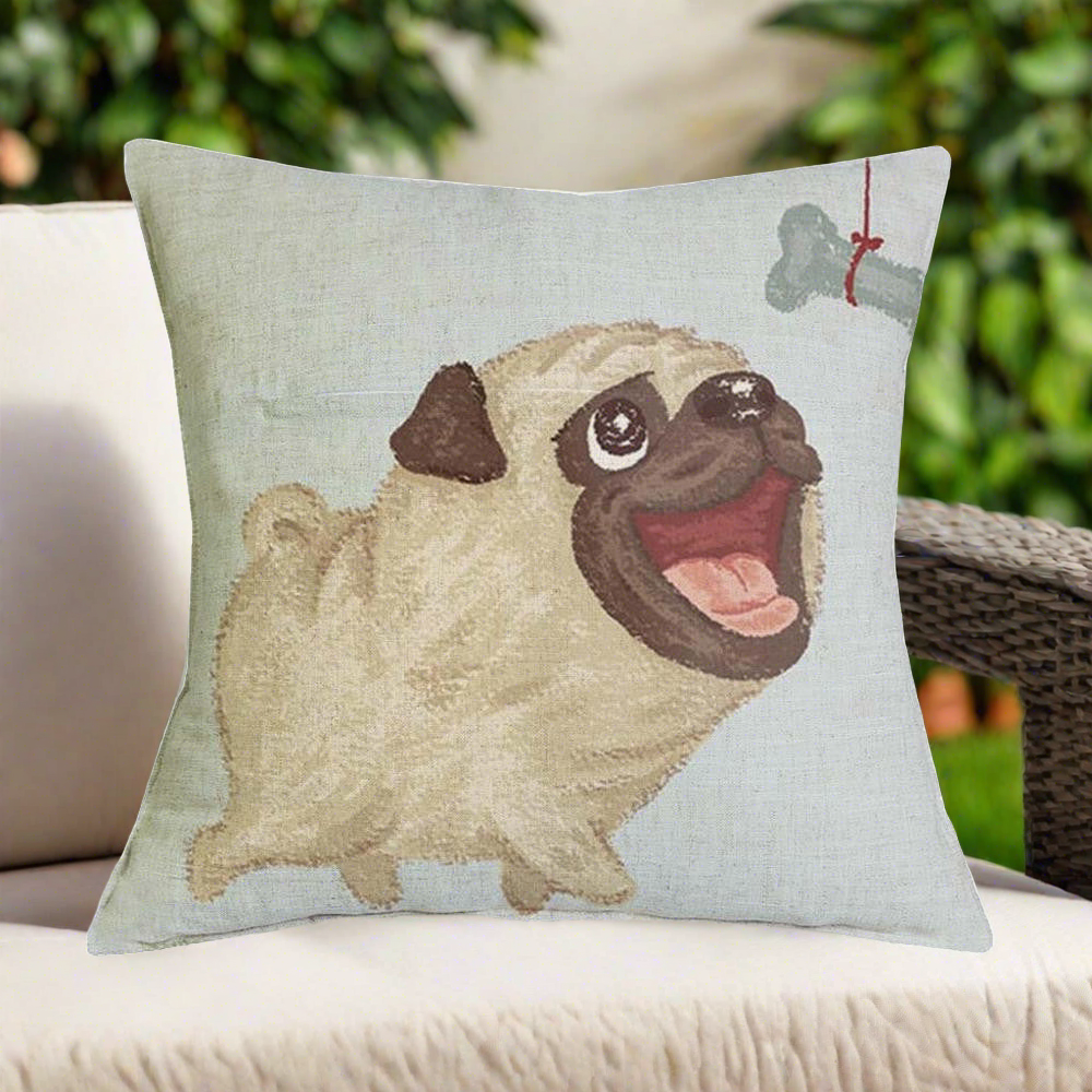 Pug Chasing Bone Pillow Cover