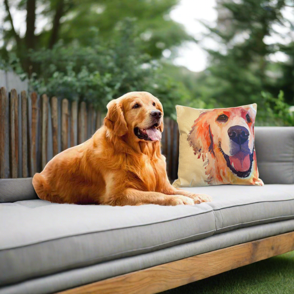 Golden Retriever Happy Face Pillow Cover