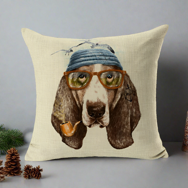 Basset Hound Sailor With Pipe And Glass Decorative Pillowcase | Throw Pillow Cover