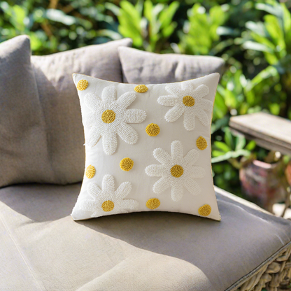 Embroidery White Daisy Flower Throw Pillow Covers