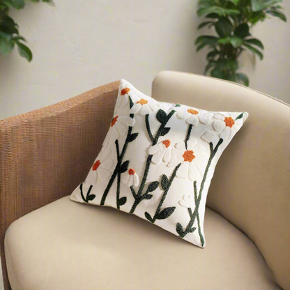 Embroidered Wild Flower Pillow Cover