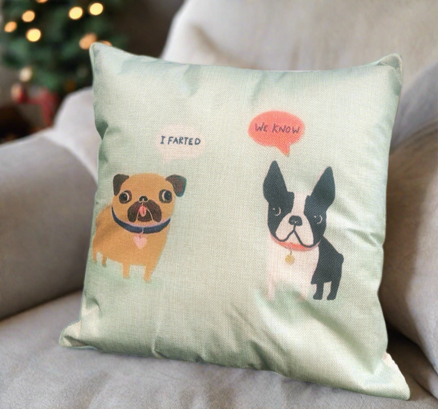 Pug I Farted With Frenchie Funny Quote Throw Pillow Cover