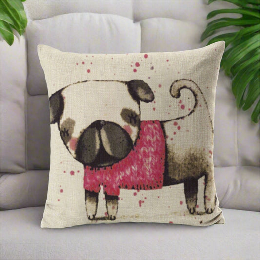 Pug Cartoon Throw Pillow Cover