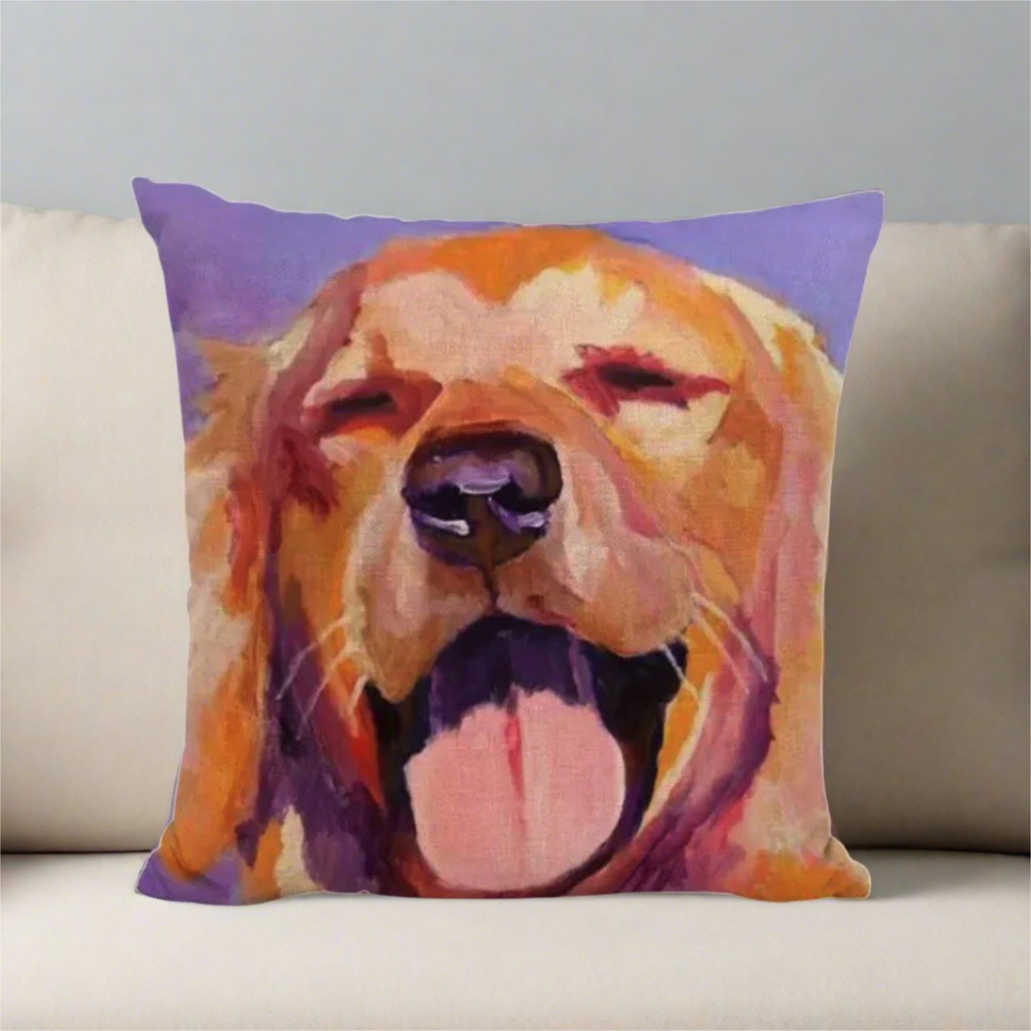 Purple Golden Retriever Happy Face Pillow Cover