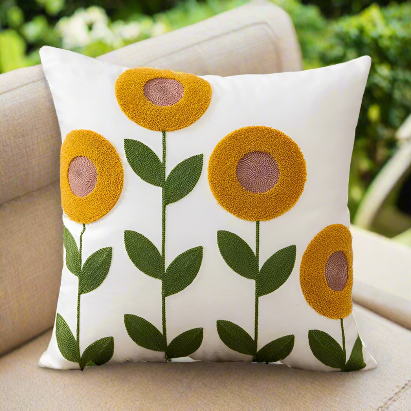 Embroidered Wild Flower Pillow Cover