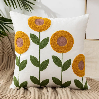 Yellow Vase Embroidery Flower Throw Pillow Cover