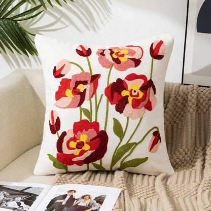 Yellow Vase Embroidery Flower Throw Pillow Cover