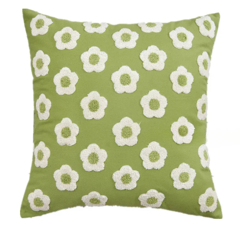 Embroidery White Daisy Flower Throw Pillow Covers