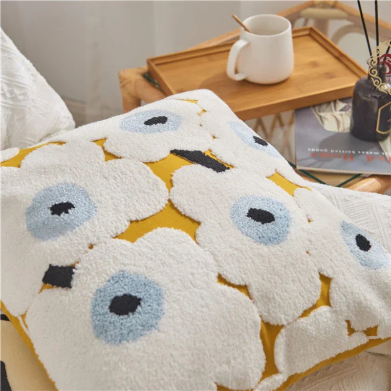 Embroidery White Daisy Flower Throw Pillow Covers