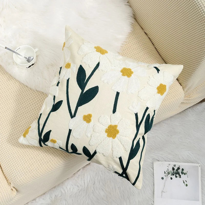 Embroidery White Flower Throw Pillow Cover 1 