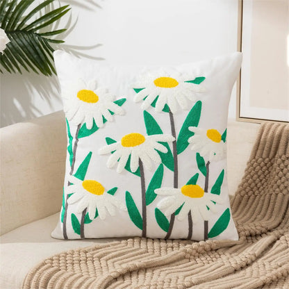 Embroidery White Flower Throw Pillow Cover 1 