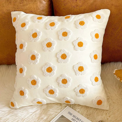 Embroidery White Daisy Flower Throw Pillow Covers