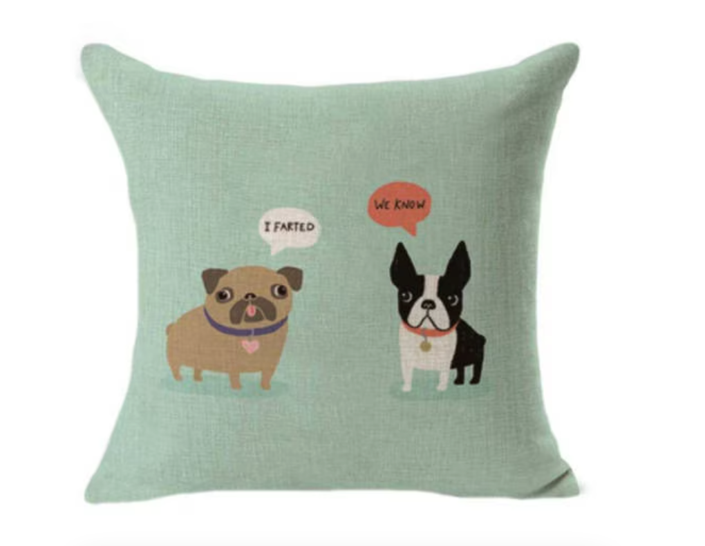 Pug I Farted With Frenchie Funny Quote Throw Pillow Cover