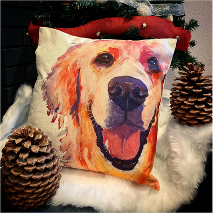 Golden Retriever Happy Face Throw Pillow Cover