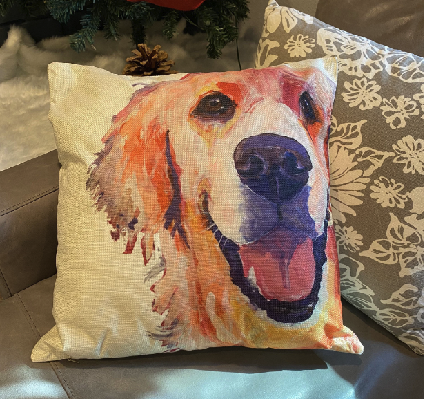 Golden Retriever Happy Face Throw Pillow Cover