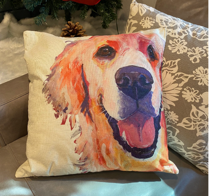 Golden Retriever Happy Face Throw Pillow Cover