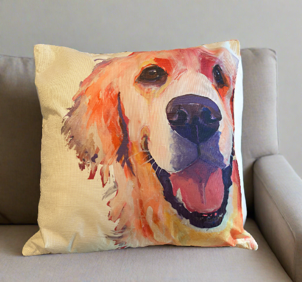 Golden Retriever Happy Face Throw Pillow Cover