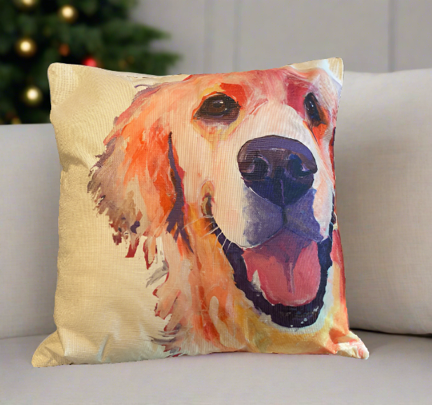 Golden Retriever Happy Face Throw Pillow Cover