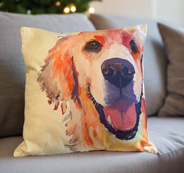 Golden Retriever Happy Face Throw Pillow Cover