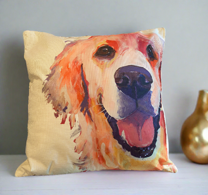 Golden Retriever Happy Face Throw Pillow Cover