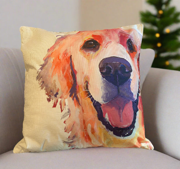 Golden Retriever Happy Face Throw Pillow Cover