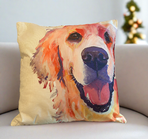 Golden Retriever Happy Face Throw Pillow Cover