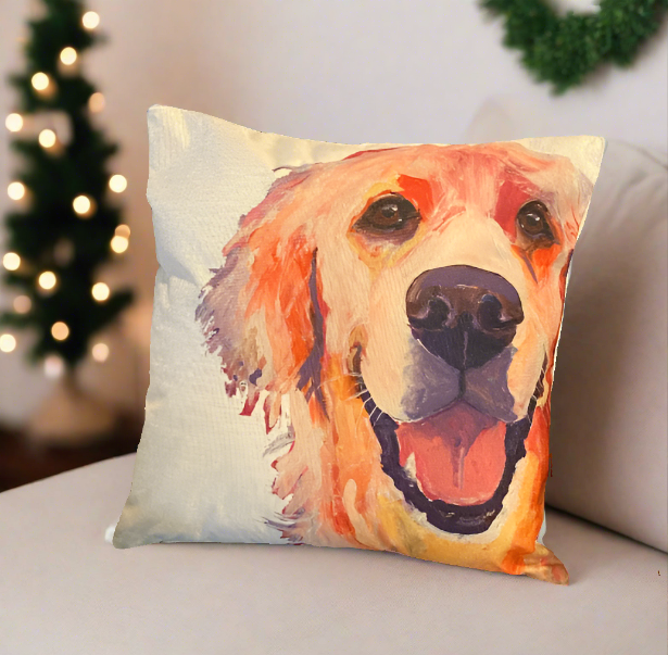 Golden Retriever Happy Face Throw Pillow Cover