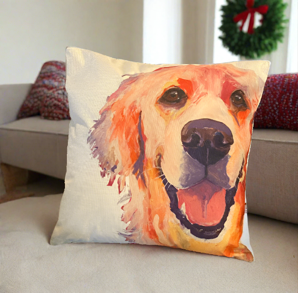 Golden Retriever Happy Face Throw Pillow Cover