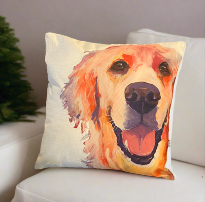 Golden Retriever Happy Face Throw Pillow Cover