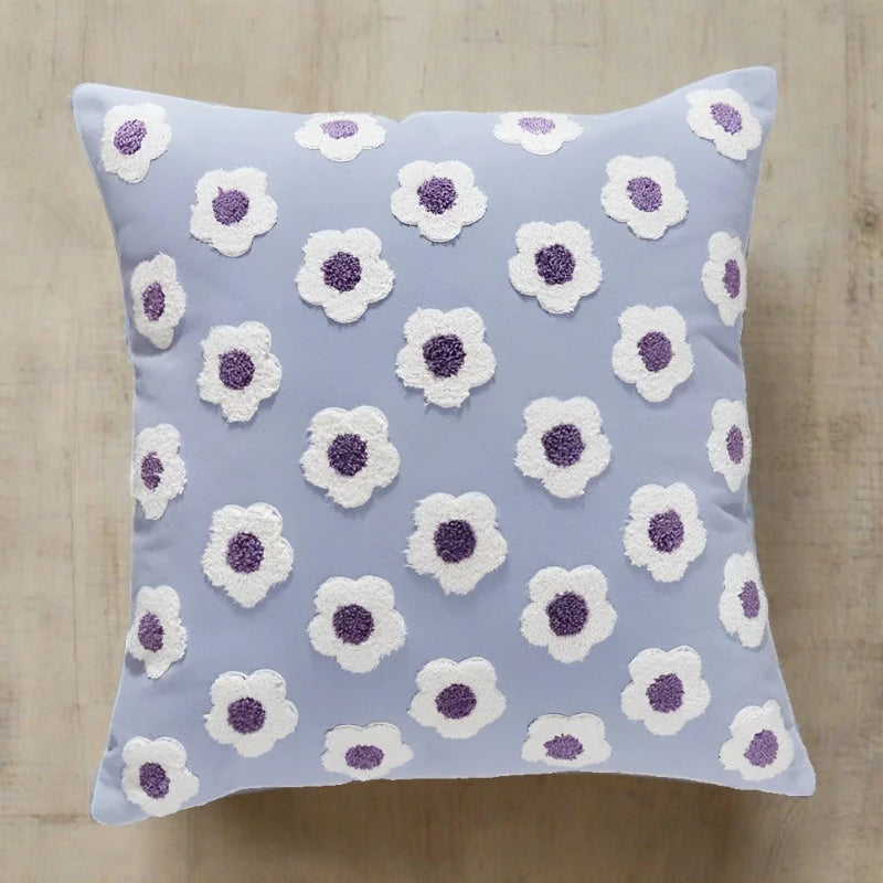 Embroidery White Daisy Flower Throw Pillow Covers