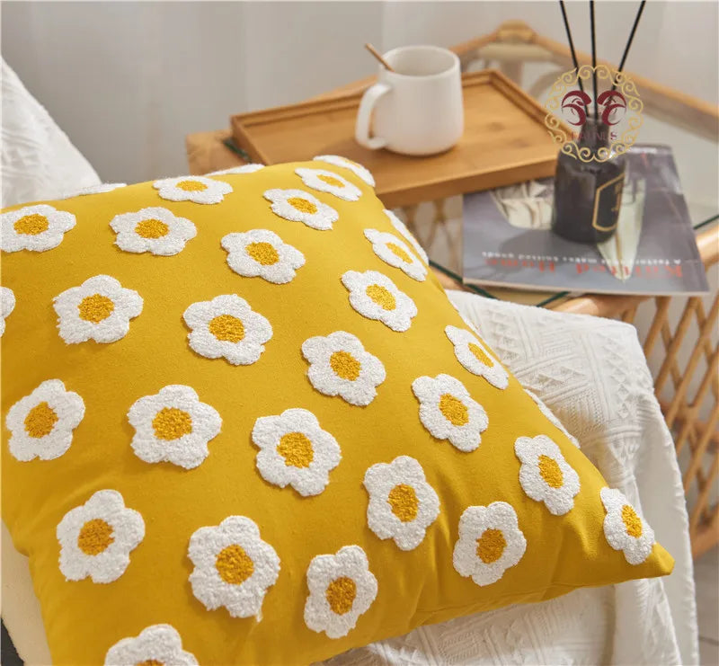 Embroidery White Daisy Flower Throw Pillow Covers