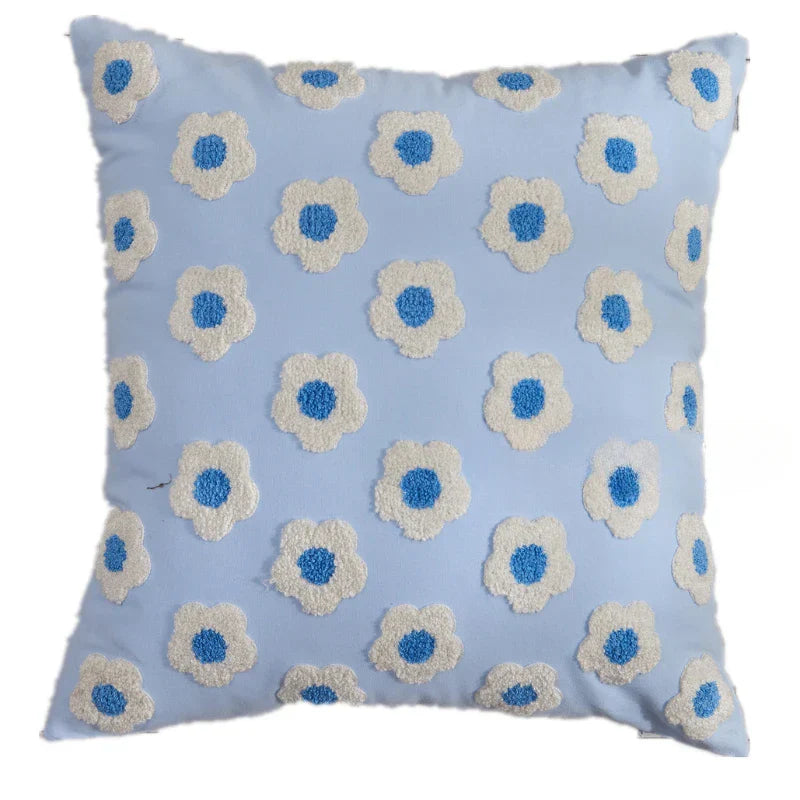 Embroidery White Daisy Flower Throw Pillow Covers