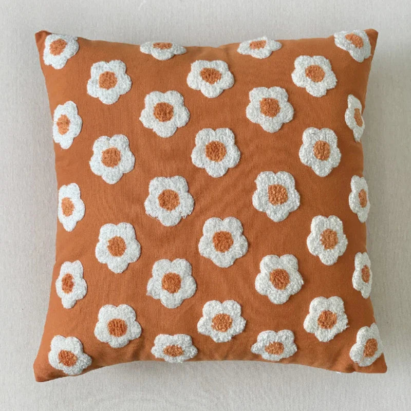 Embroidery White Daisy Flower Throw Pillow Covers