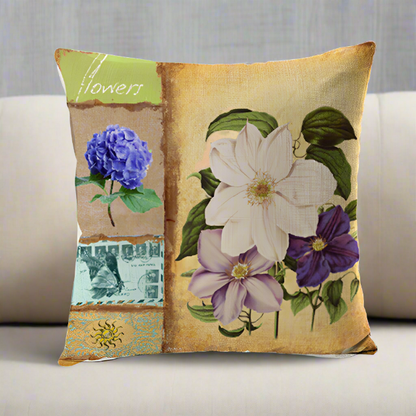 Vintage Lily and Hydrangea Flower Pillow Cover