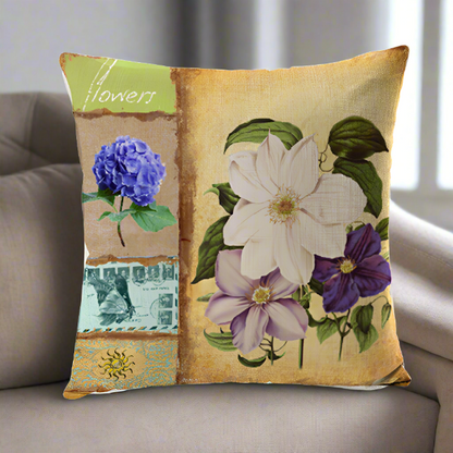 Vintage Lily and Hydrangea Flower Pillow Cover